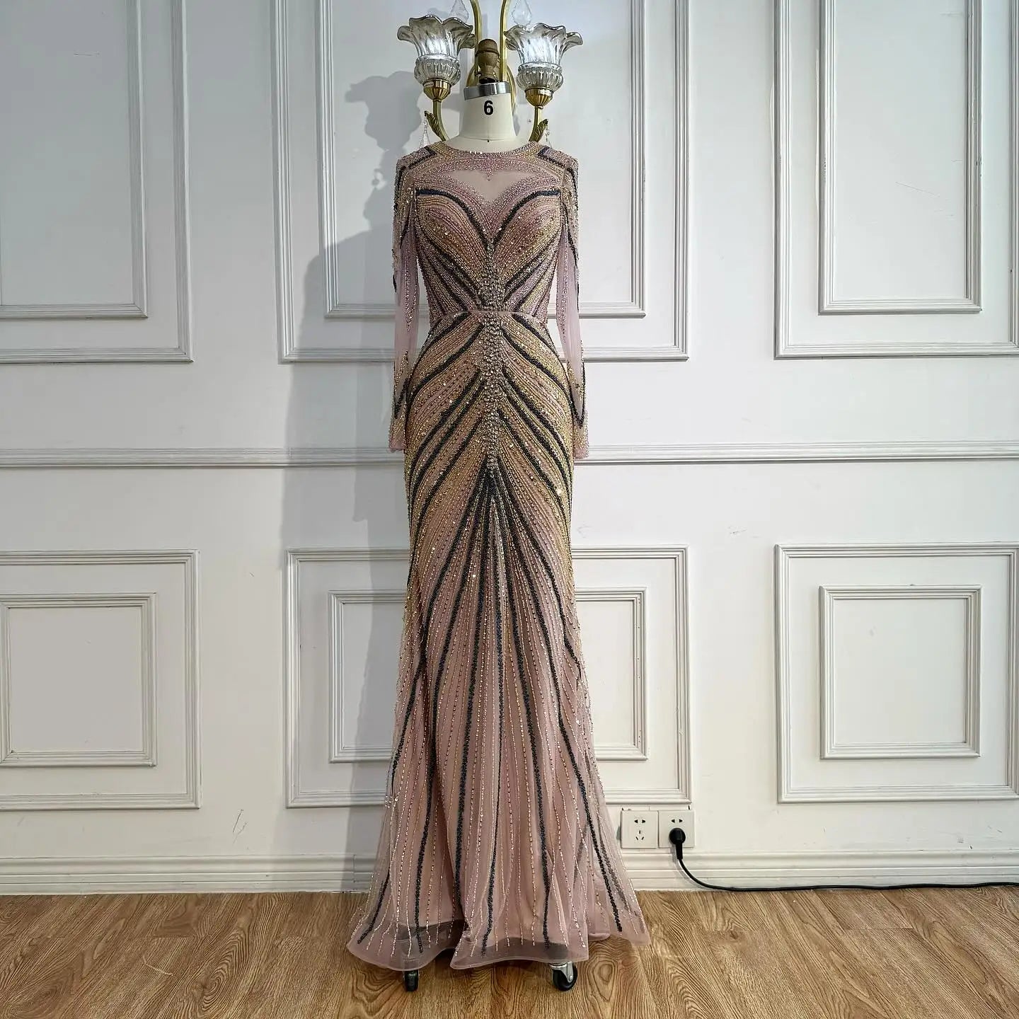 Luxury Pink Modest Dubai Mermaid Evening Dress Long Sleeevs 2026 LA73213 - SERENE HILL