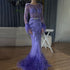 Serene Hill Elegant Mermaid Evening Dress Arabic Purple Beaded Feathers | Luxury Gown for Women&