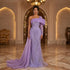 Serene Hill Purple Arabic Evening Dress Side Train Pearls One Shoulder for Women&