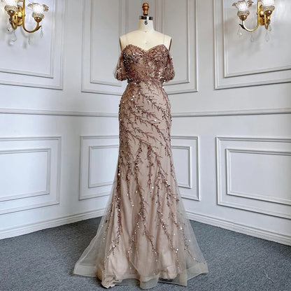 Serene Hill Mermaid Luxury Pink Evening Dresses Gowns 2025 Beaded Off The Shoulder Elegant For Woman Party LA71653 - SERENE HILL