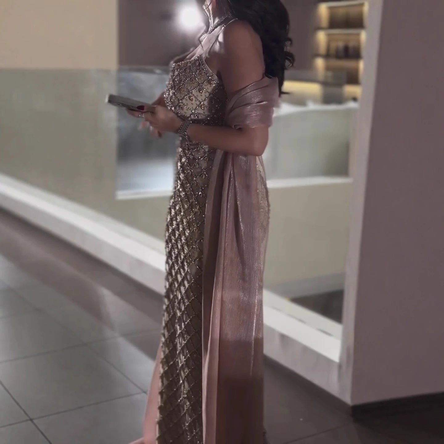 Luxury Pink Beaded Mermaid Evening Dress with Cape LA73366 - SERENE HILL