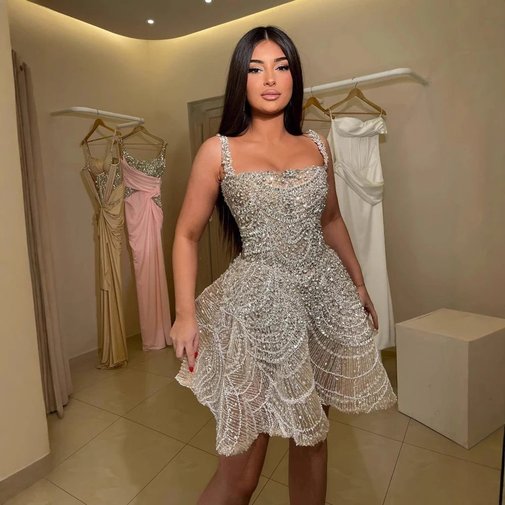 Luxury Nude Crystal Beaded A-Line Short Cocktail Party Dress LA72983 - SERENE HILL