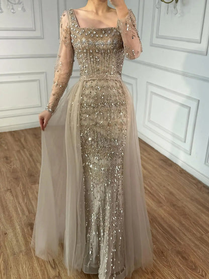 Luxury Arabic Square Neck Beaded Mermaid Evening Dress LA72714D - SERENE HILL