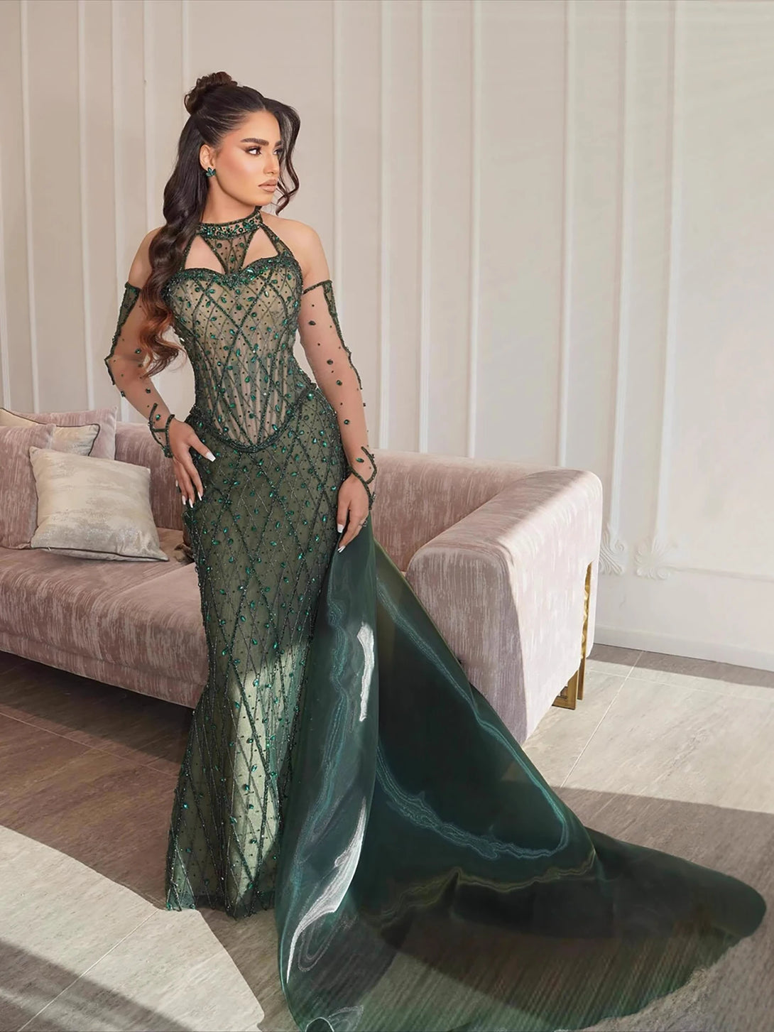 green emerald velvet dress Luxury Green Flower Girl Dresses Feathers Ball Gown for Princess J007 Green / 6(120CM)