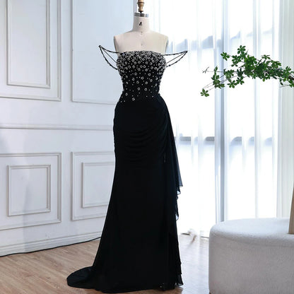 Luxury Black Beaded Mermaid Prom Dress with Spaghetti Straps LA73047 - SERENE HILL