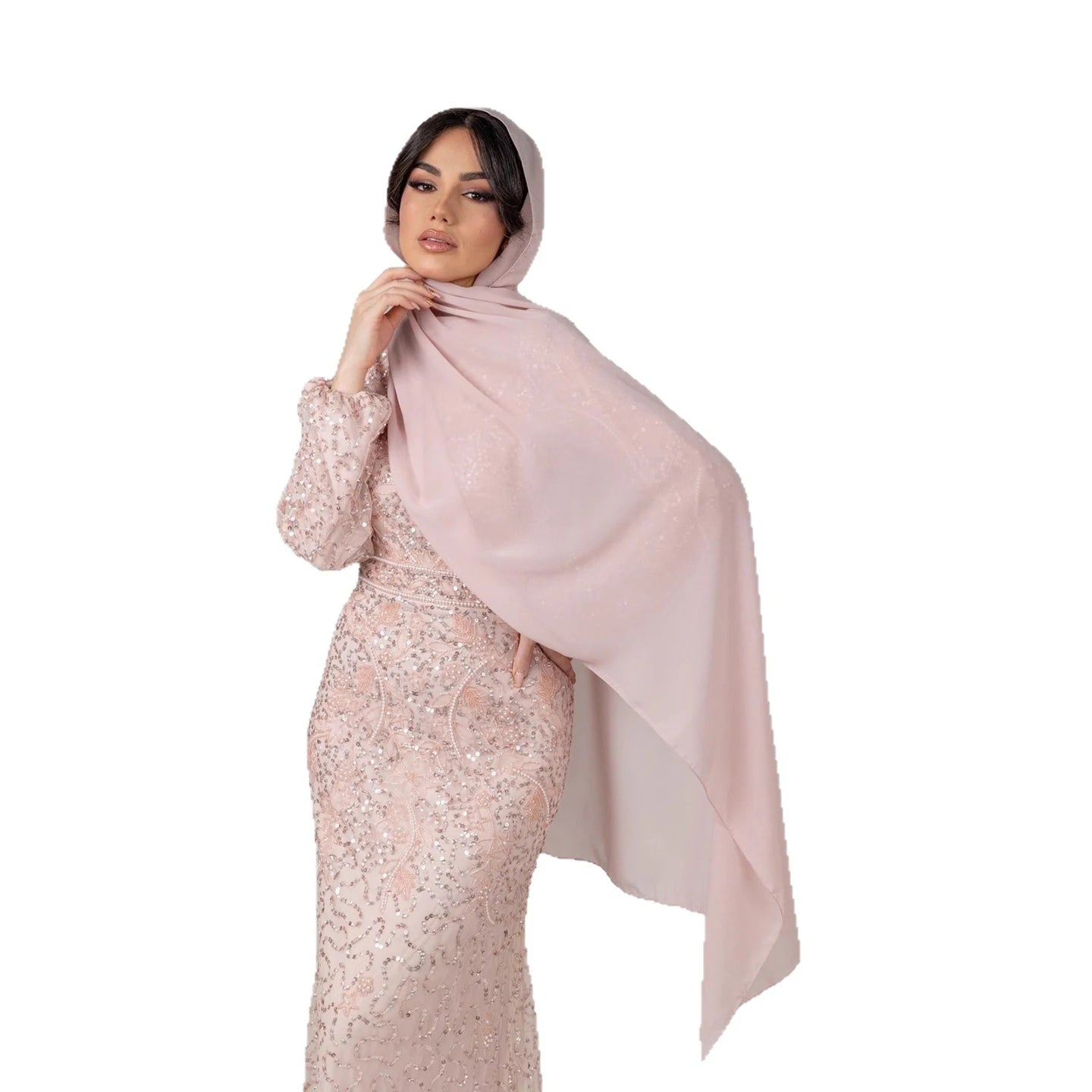Luxury Pink Pearls Beaded Muslim Mermaid Evening Dress LA73417 - SERENE HILL