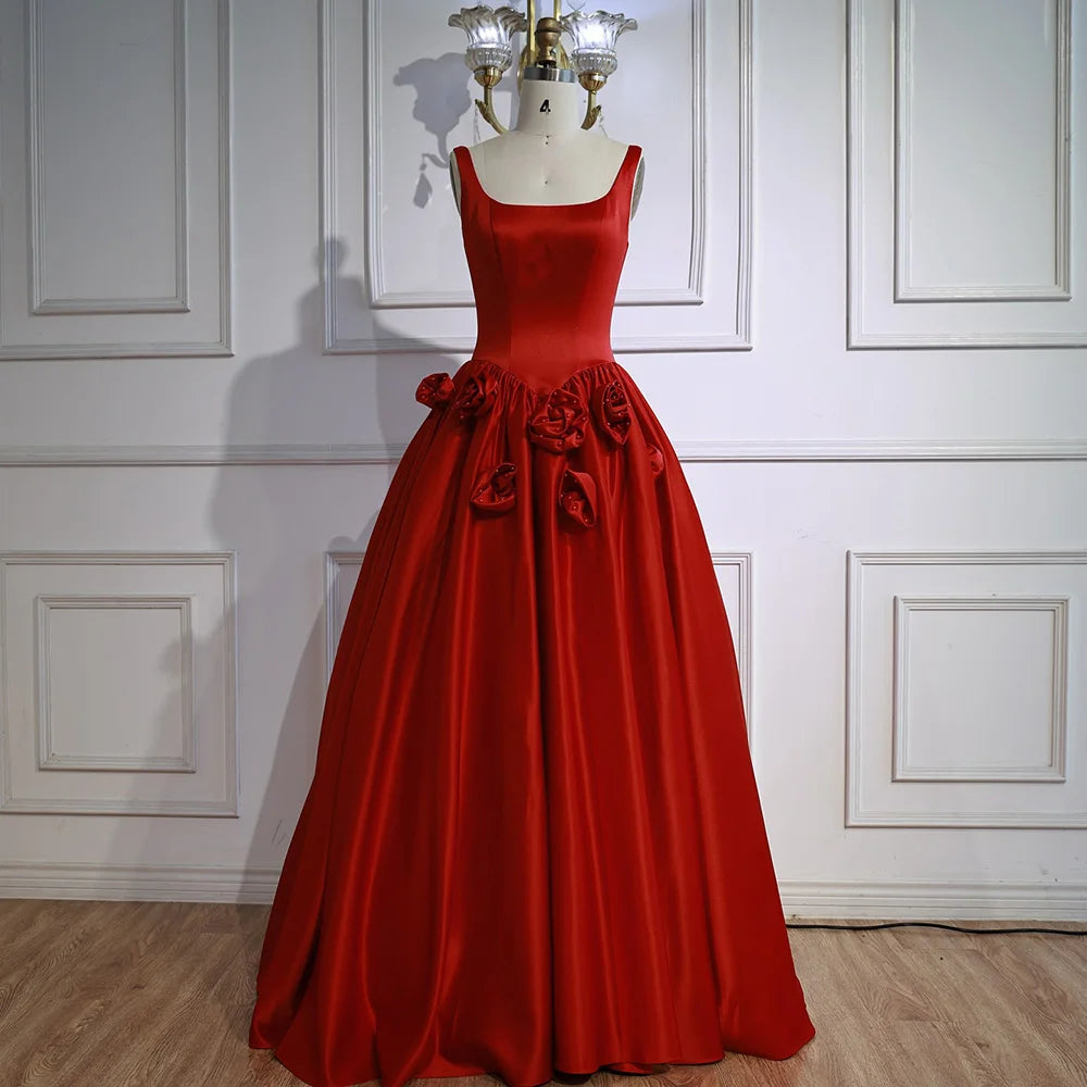 Red A Line Evening Dress 3D Flowers Sleeveless Backless Gown LA73035 - SERENE HILL