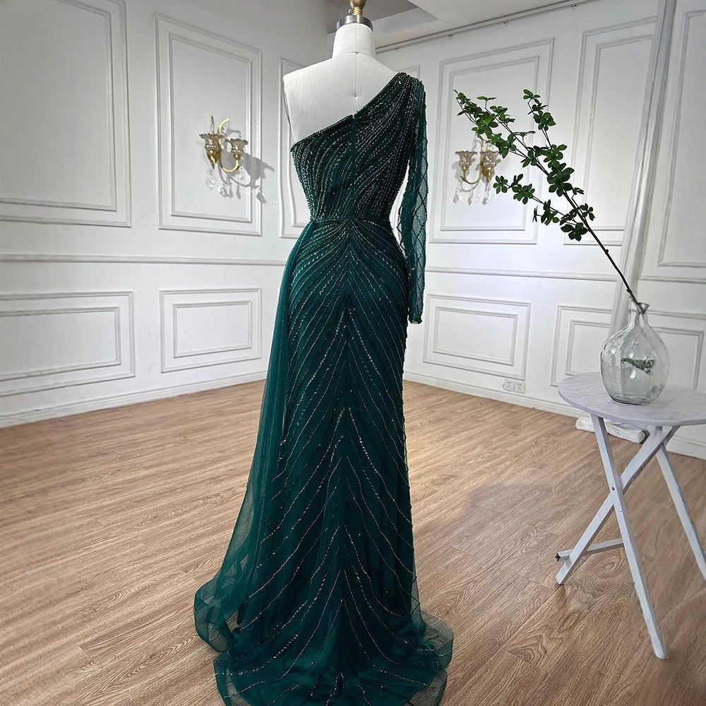 On Sale no return no refund Serene Hill Green One Shoulder Mermaid Split Open Evening Dresses Beaded Sexy Party Gowns 2025 For Women LA72046 - SERENE HILL