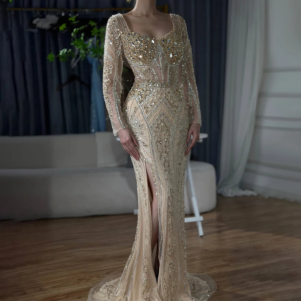 Luxury Dubai Beaded Evening Dress With Long Sleeve LA72518 - SERENE HILL
