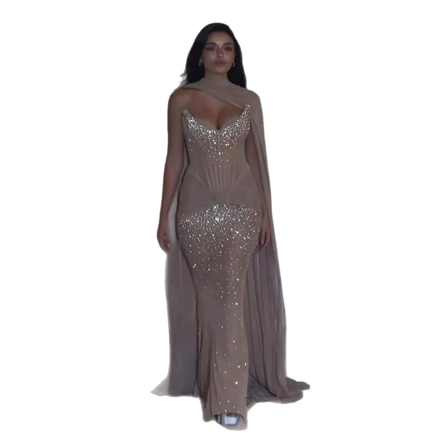Luxury Arabic Nude Beaded Corset Evening Dress LA73343 - SERENE HILL