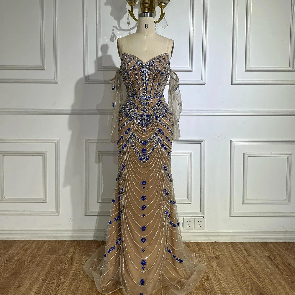 Luxury Blue Beaded Mermaid Evening Dress LA72858 - SERENE HILL
