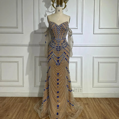 Luxury Blue Beaded Mermaid Evening Dress LA72858 - SERENE HILL