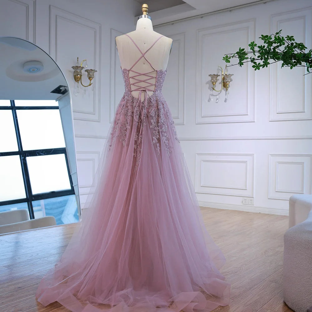 Luxury Pink Tulle A Line Prom Dress with Appliques LA73009 sage green / 10