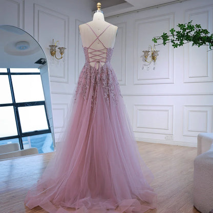 Luxury Pink Tulle A Line Prom Dress with Appliques LA73009 - SERENE HILL