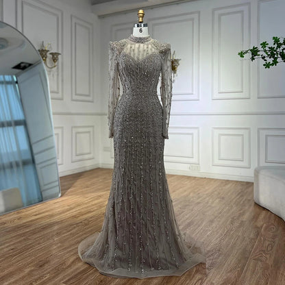 Modest Caramel Mermaid Evening Dress With Long Sleeve LA72826A - SERENE HILL