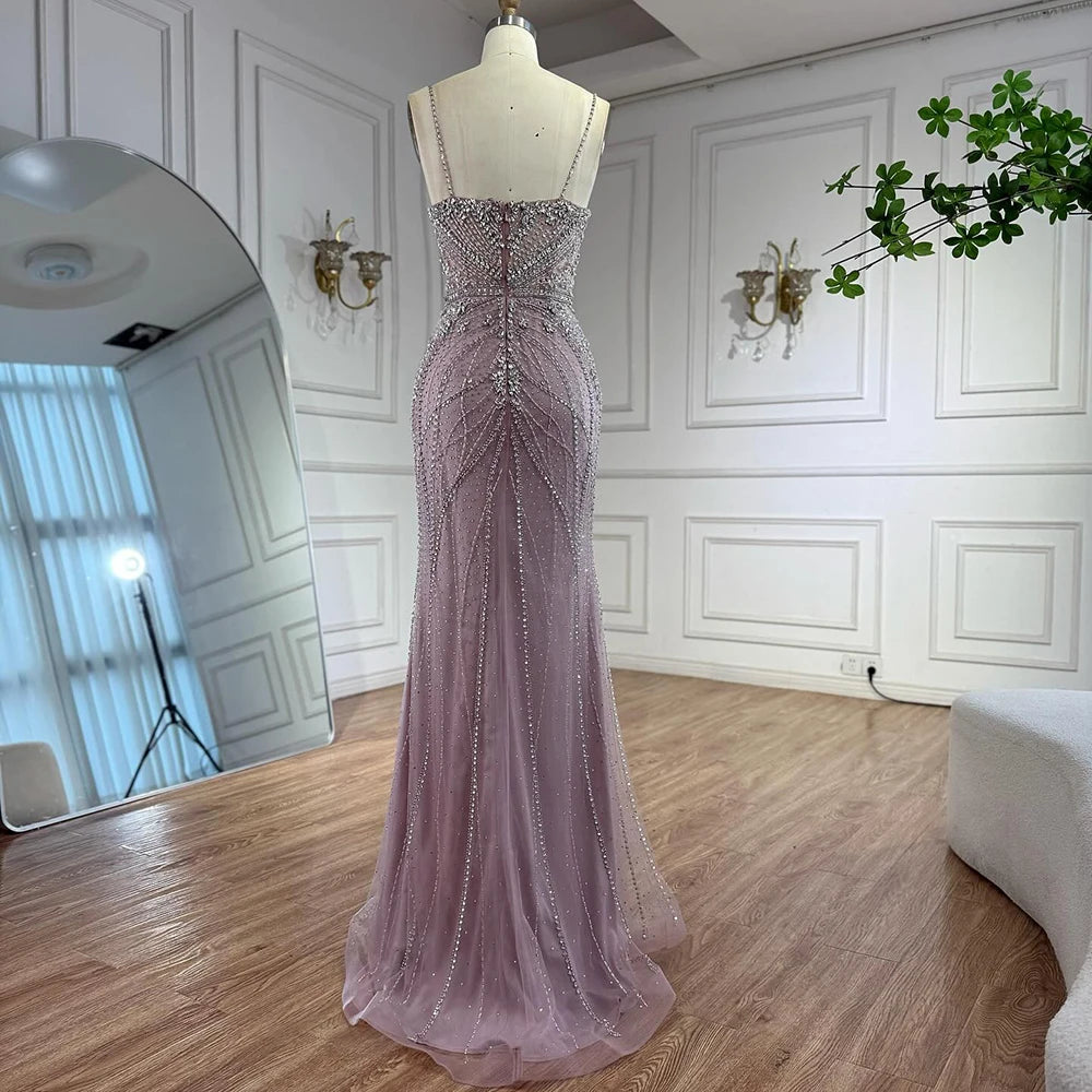 Luxury Dubai Nude Mermaid Evening Dress with Cape Sleeves LA73195 - SERENE HILL