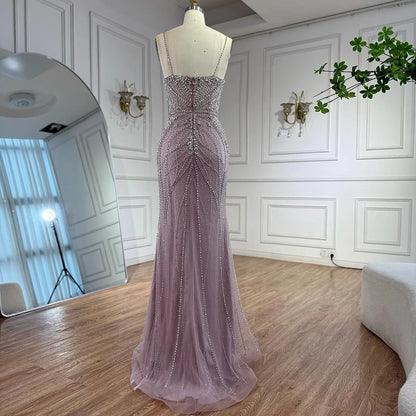 Luxury Dubai Nude Mermaid Evening Dress with Cape Sleeves LA73195 - SERENE HILL