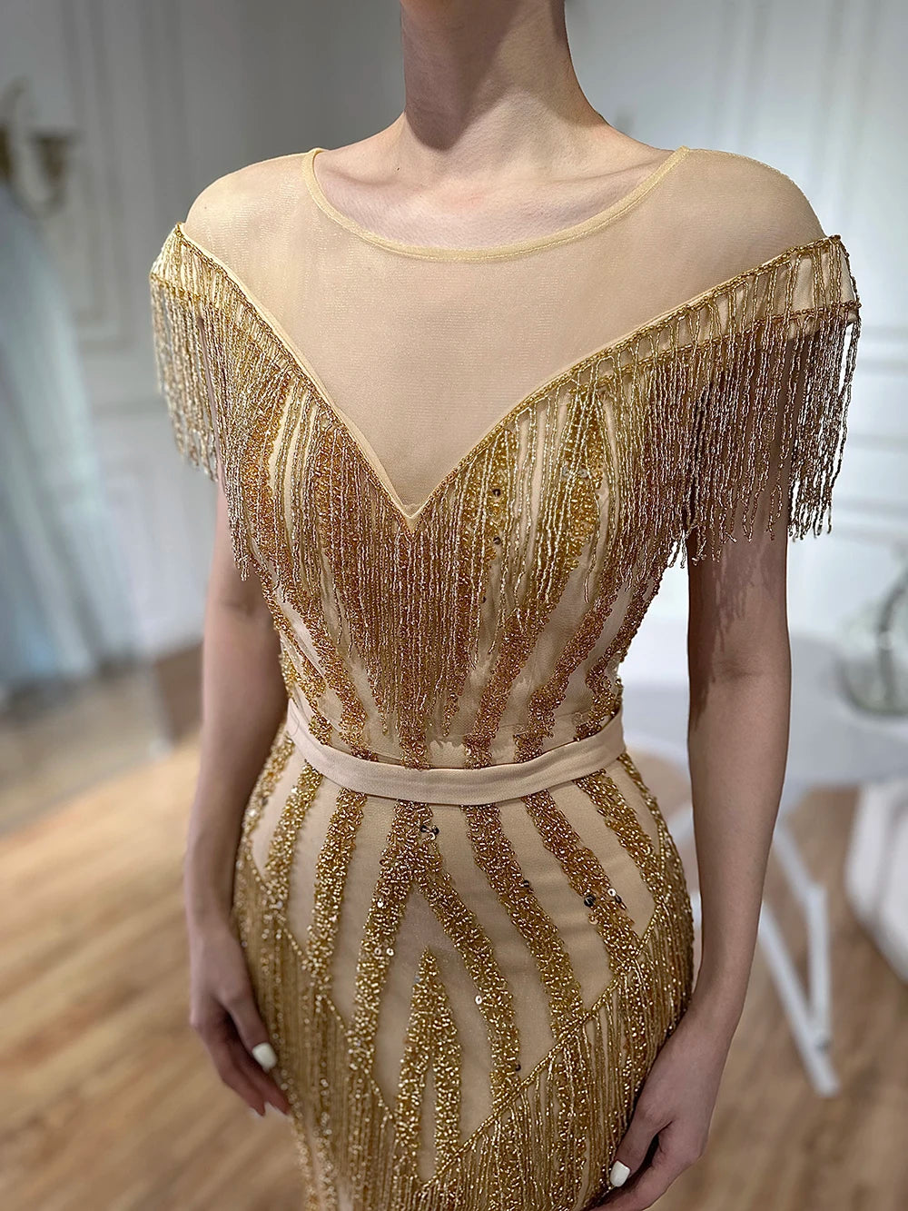 On Sale no return no refundSale Gold Luxury Sleeveless Mermaid Evening Dresses Elegant Sparkle Evening Gowns LA6543 - SERENE  HILL