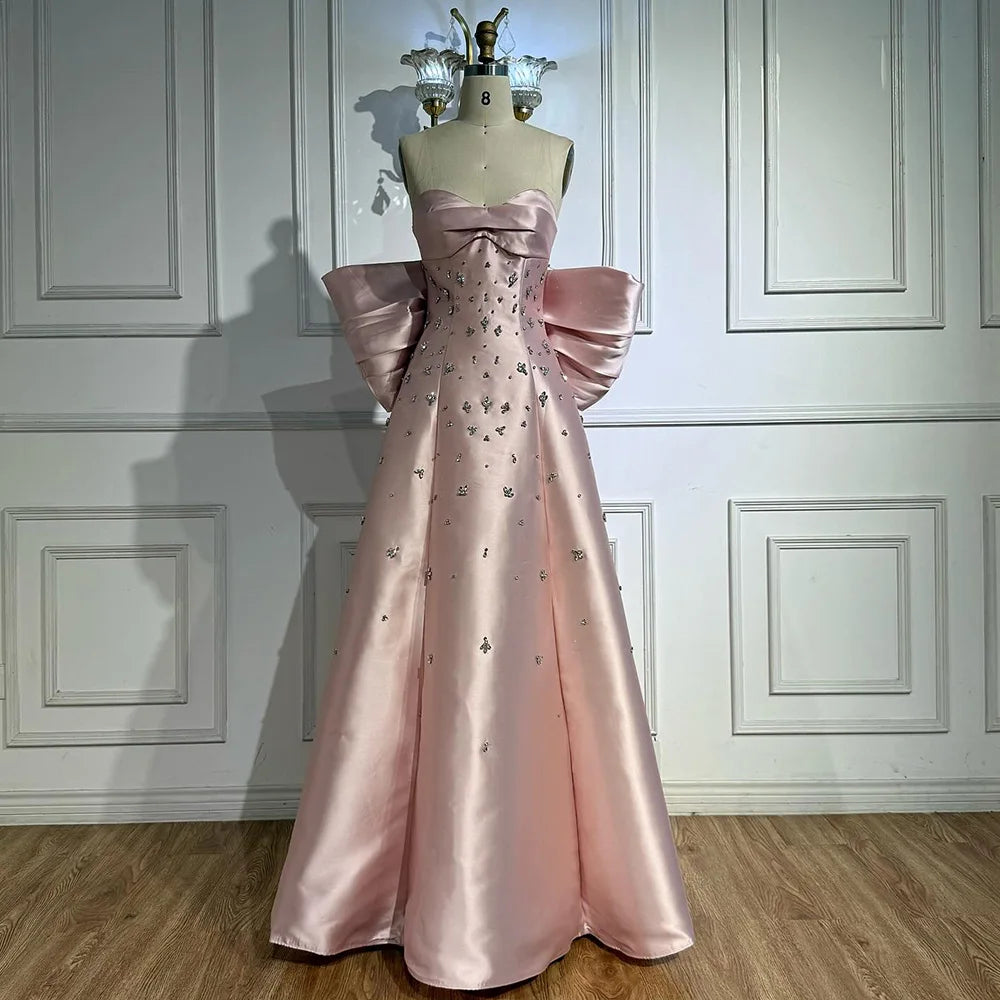 Pink Satin Mermaid Evening Gown with Big Bow LA72414B - SERENE HILL