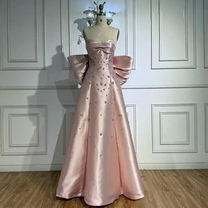 Pink Satin Mermaid Evening Gown with Big Bow LA72414B - SERENE HILL