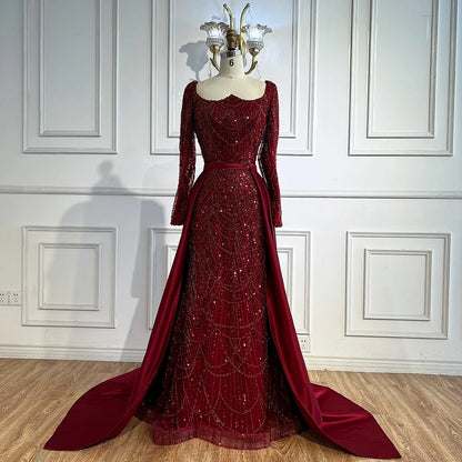 Luxury Wine Red Mermaid Evening Dress with Overskirt Plus Size LA72352A - SERENE HILL