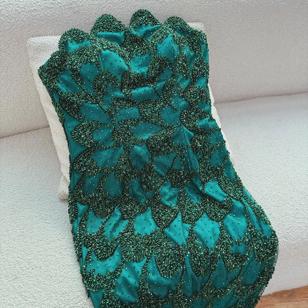 Luxury Arabic Designer Elegant Green Mermaid Evening Dress LA73117 - SERENE HILL