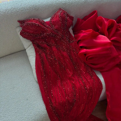 Luxury Designer Red Beaded Mermaid Evening Dress with Cape LA72896 - SERENE HILL