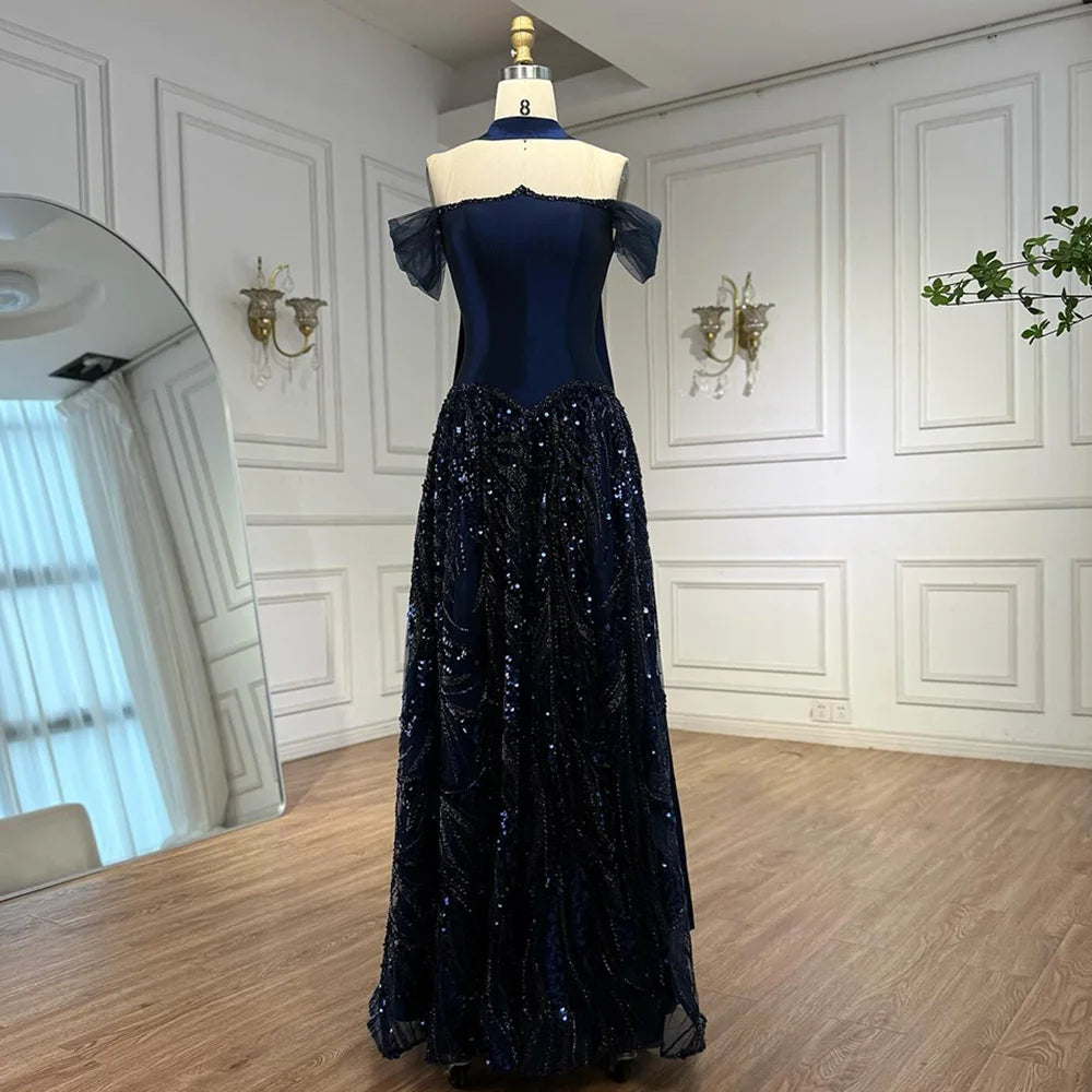 Luxury Arabic Navy A Line Evening Dress with Beading LA73050 SERENE HILL Luxury Arabic Navy A Line Evening Dress with Beading LA73050 SERENE HILL