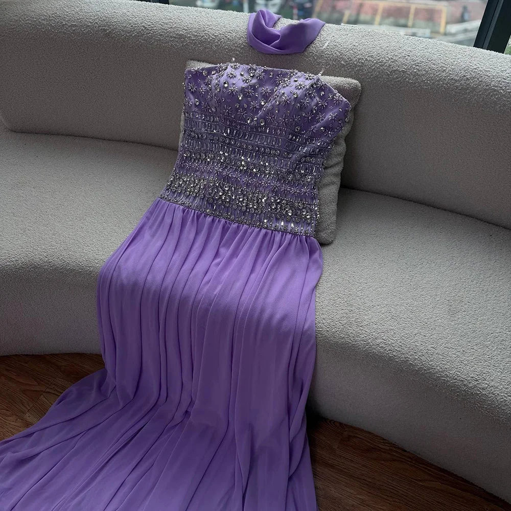 Lilac Beaded A Line Arabic Evening Dress LA73044 - SERENE HILL