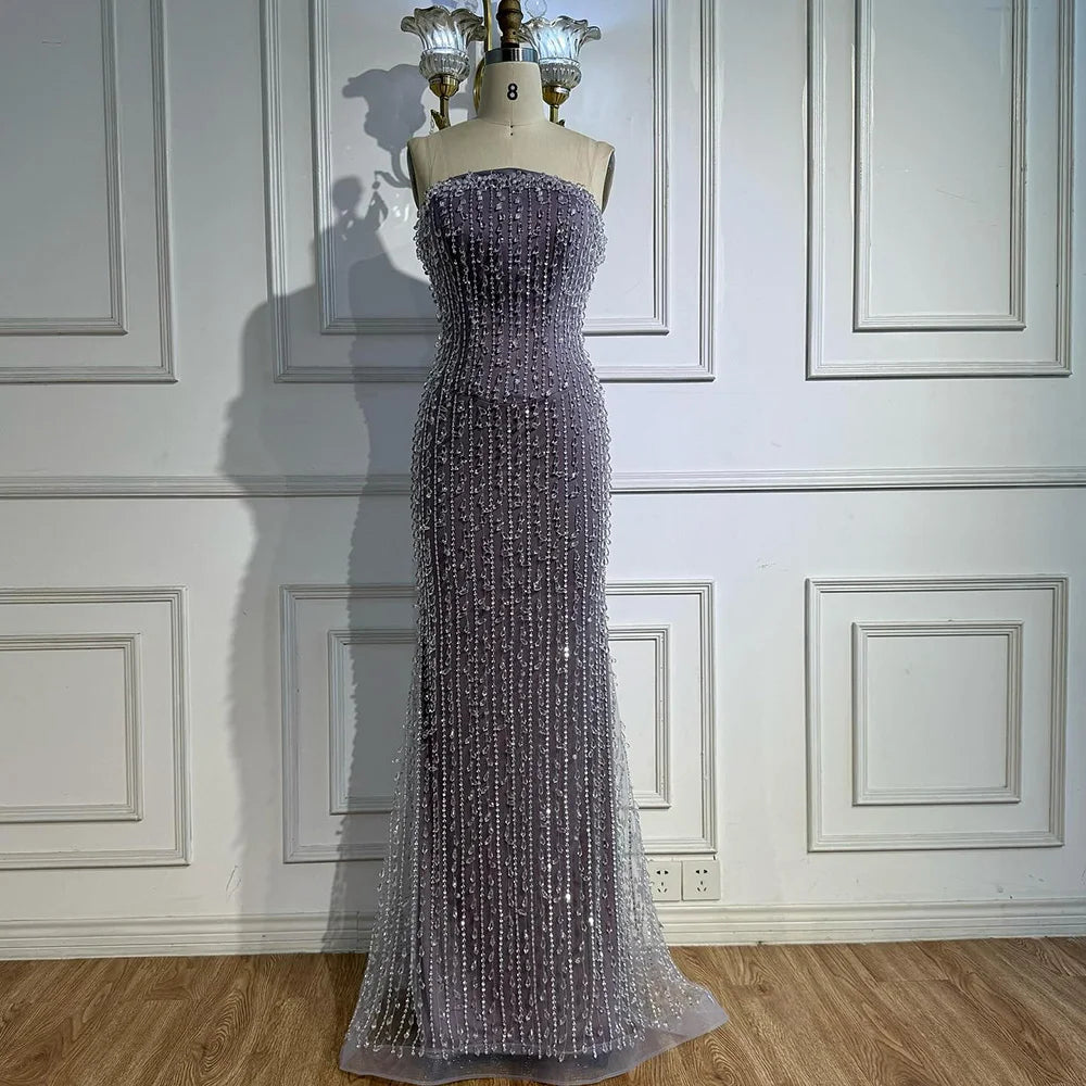 Elegant Crystal Beaded Lilac Mermaid Evening Gown LA72950 - SERENE HILL