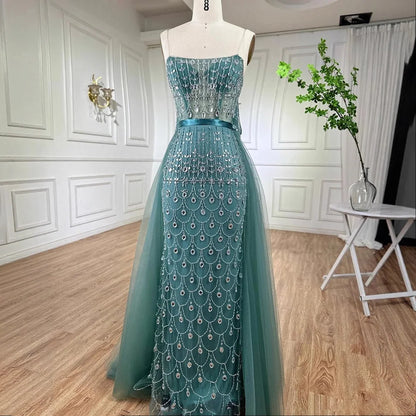 Luxury Caramel Beaded Mermaid Evening Dress with Overskirt LA71922 - SERENE HILL
