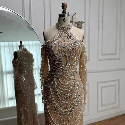 Nude Cutout Luxury Evening Dress Dubai Style for Women LA72607 - SERENE HILL