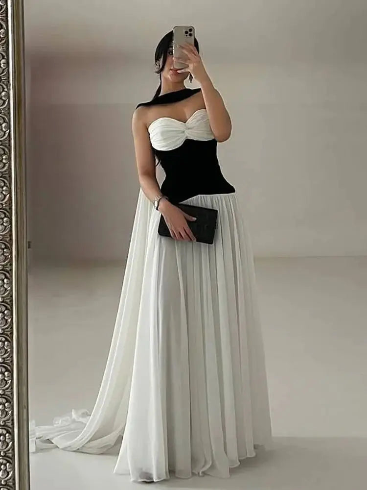 Chic Black and White A-Line Prom Dress LA73048 - SERENE HILL