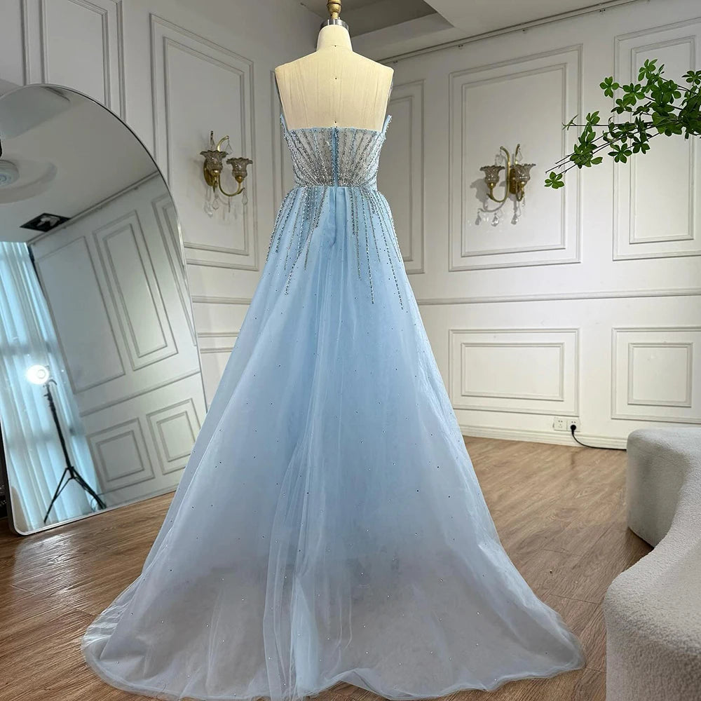 Luxury Dubai Nude Beaded Mermaid Evening Dress with Overskirt LA72811 - SERENE HILL