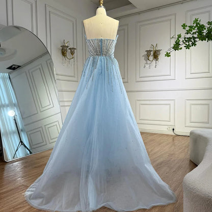Luxury Dubai Nude Beaded Mermaid Evening Dress with Overskirt LA72811 - SERENE HILL
