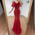 Luxury Arabic Red Mermaid Evening Dress with Feathers Beaded LA71323A - SERENE HILL