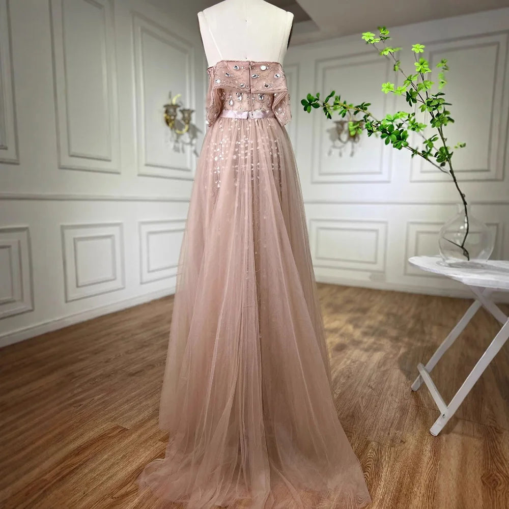 Luxury Caramel Beaded Mermaid Evening Dress with Overskirt LA71922 - SERENE HILL