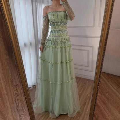 Luxury Sage Green Beaded Mermaid Evening Dress LA72350 - SERENE HILL