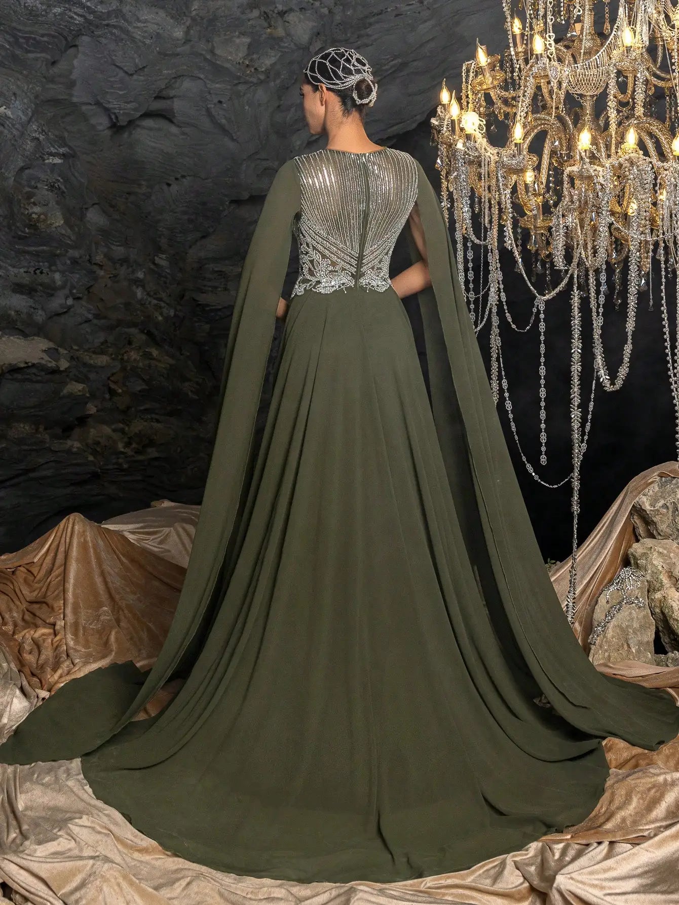 Elegant Olive Green A-Line Chiffon Evening Dress For Occasion LA73273 - SERENE HILL
