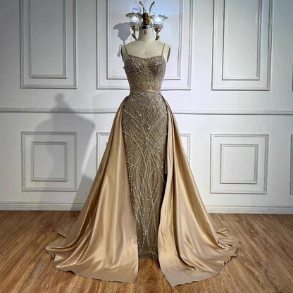 Sage Green Beaded Evening Dress Detachable Overskirt Party LA72733A - SERENE HILL