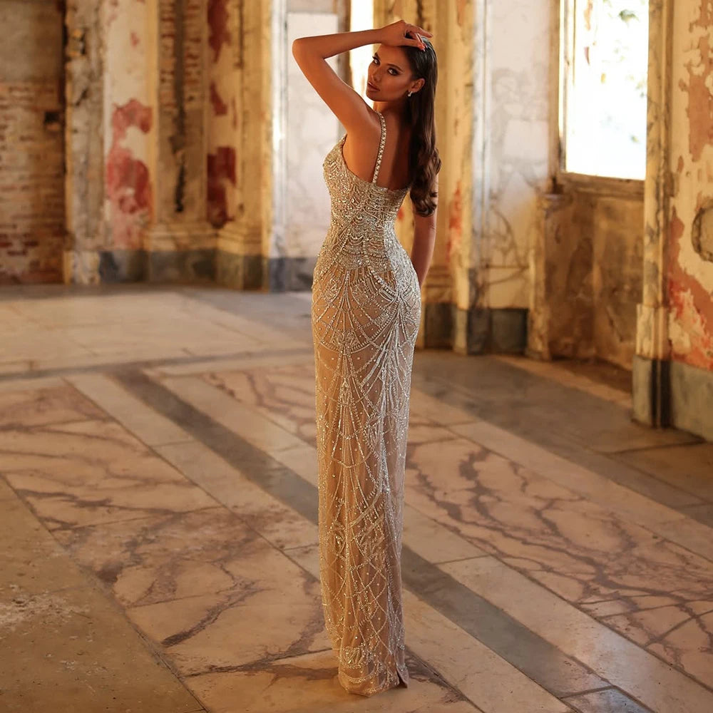 Luxury Nude Mermaid Evening Dress with Spaghetti Straps LA72986 - SERENE HILL