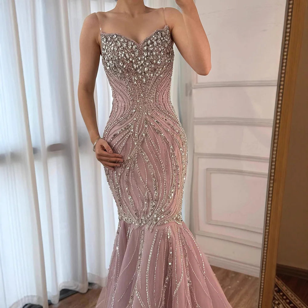 Luxury Pink Beaded Mermaid Evening Dress LA73124 - SERENE HILL