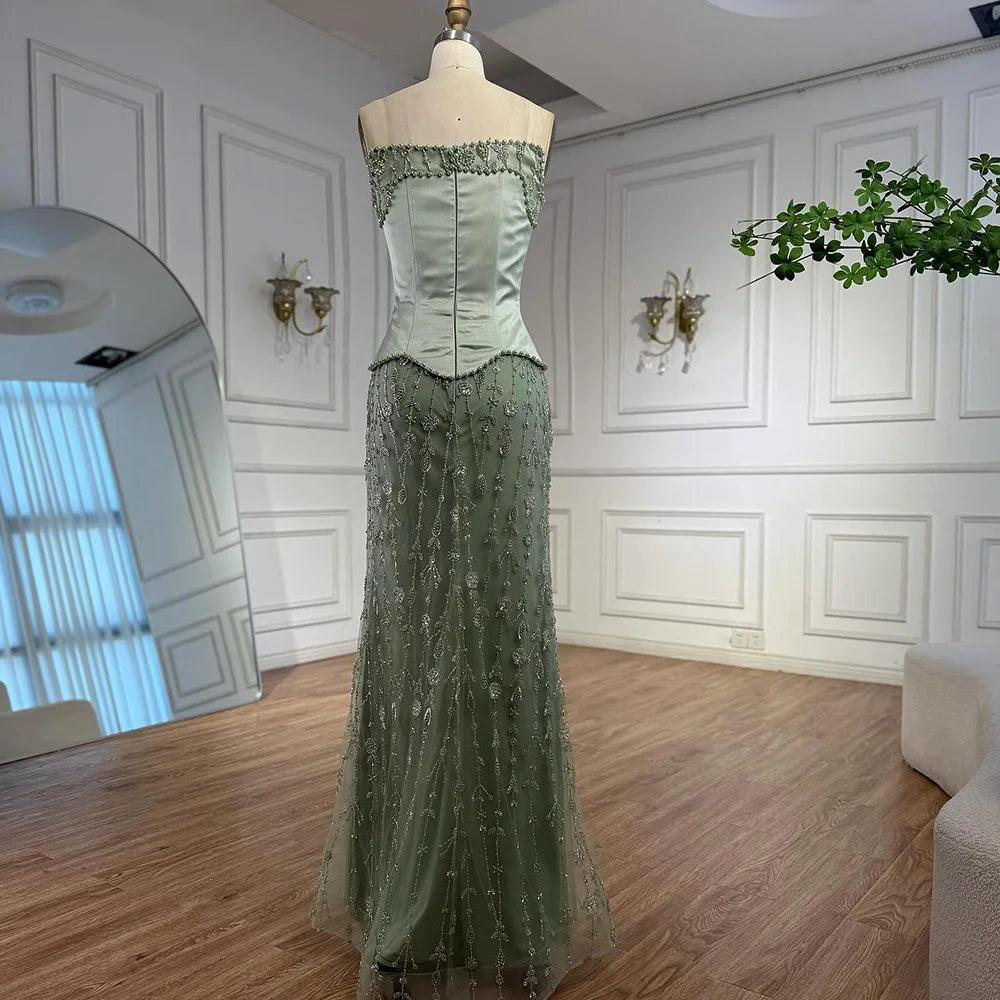 Luxury Caramel Satin Beaded Evening Dress with Bodice LA72805C - SERENE HILL