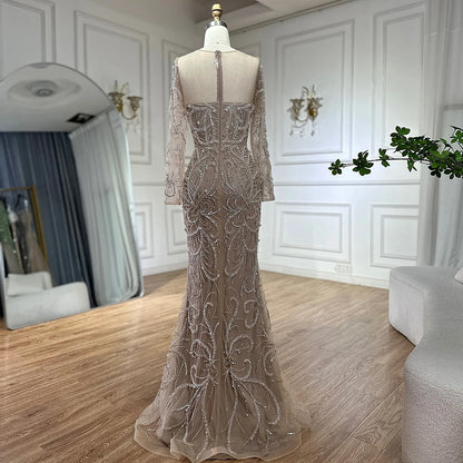 Luxury Dubai Nude Mermaid Luxury Pearls Beaded Arabic Evening Gowns for Formal Occasion Dress LA72648 - SERENE HILL