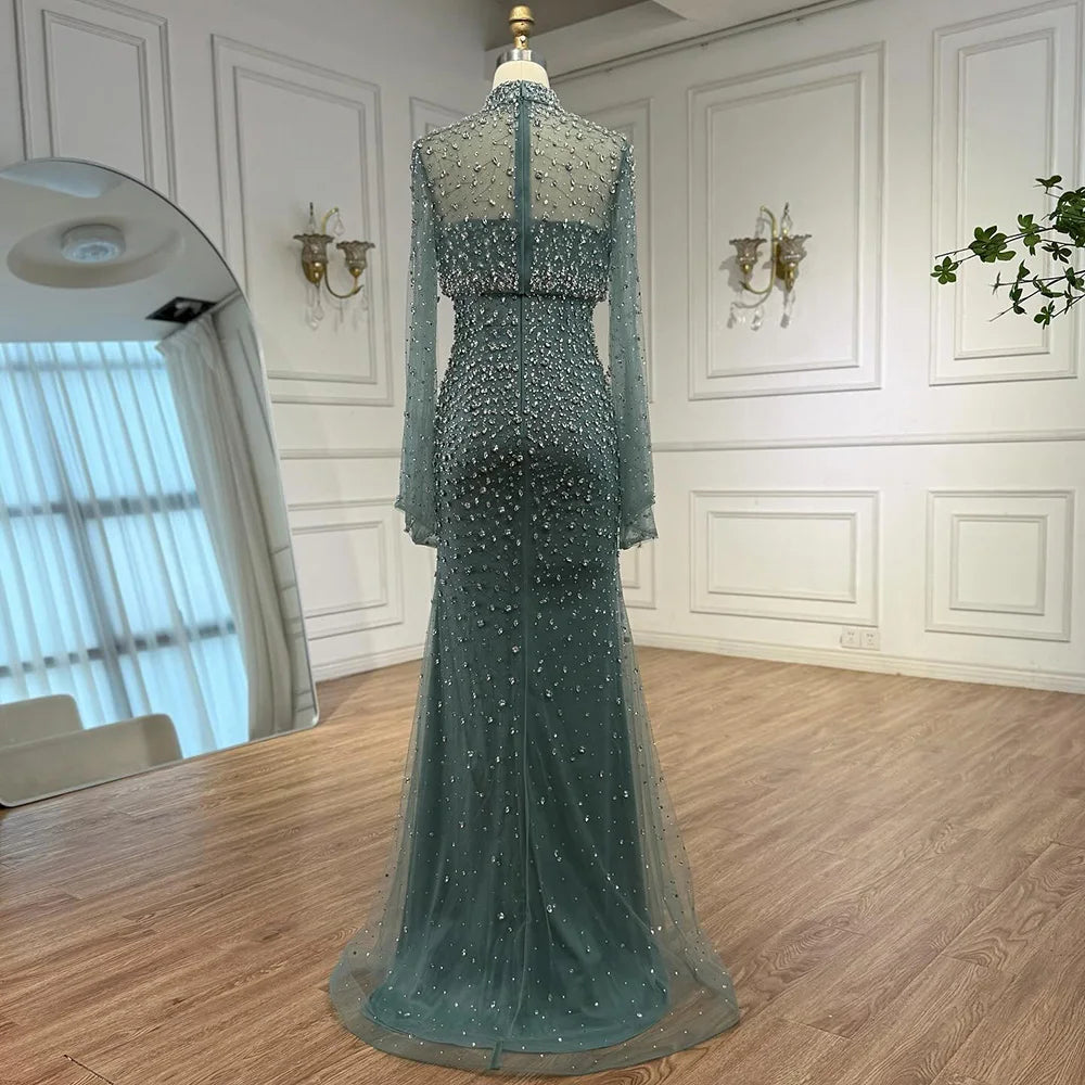 Luxury Turquoise Two Pieces Beaded Mermaid Evening Dress with Detachable Top LA73095 - SERENE HILL