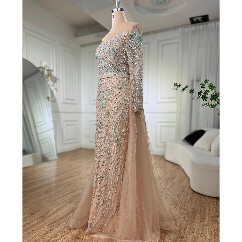Muslim Nude Mermaid Evening Dress with Overskirt Split Beaded LA71995 - SERENE HILL