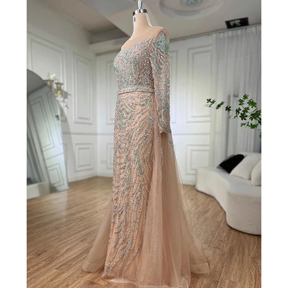 Muslim Nude Mermaid Evening Dress with Overskirt Split Beaded LA71995 - SERENE HILL