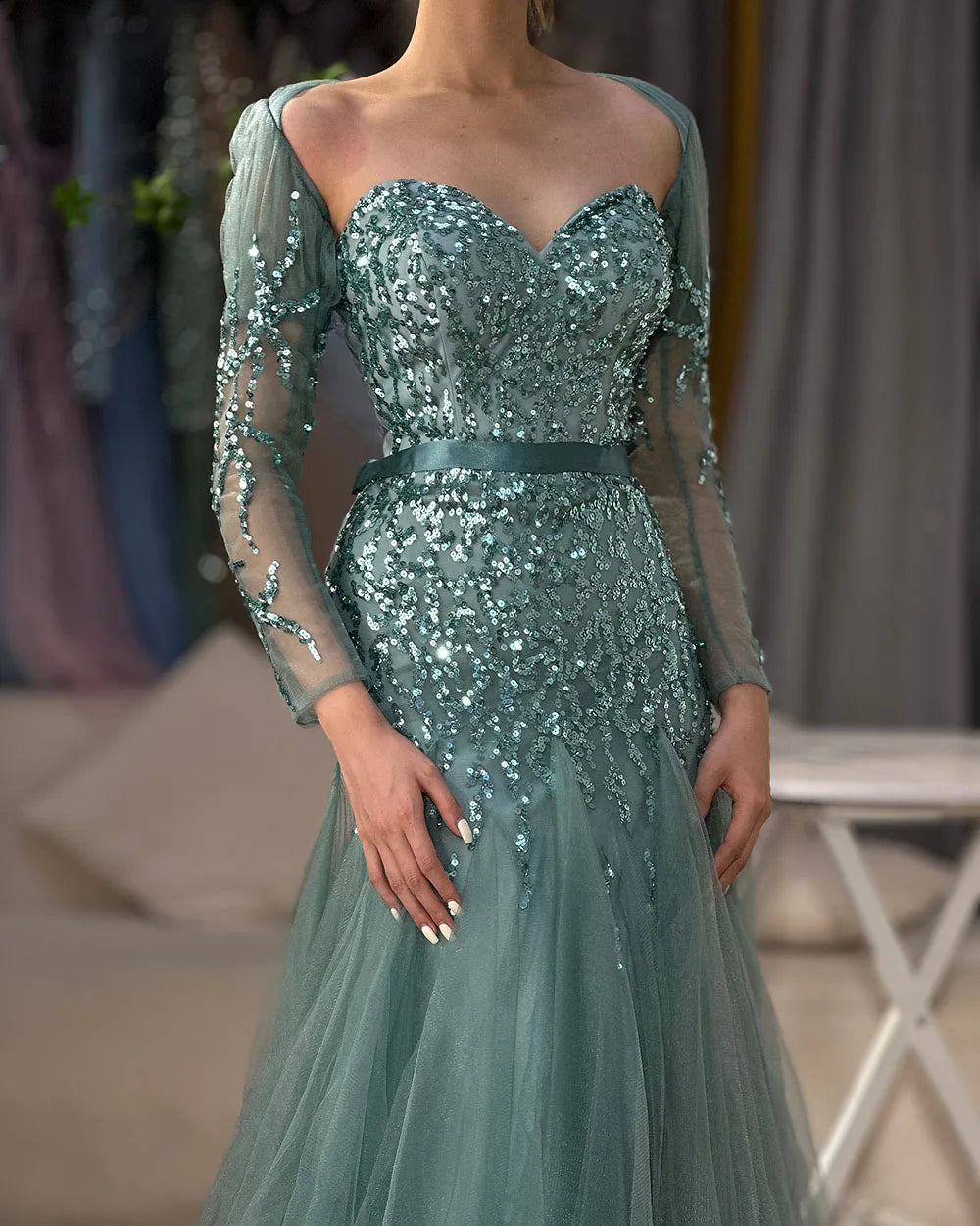 On Sale no return no refund Serene Hill Arabic Sexy Sweetheart Fuchsia A Line Long Sleeves Luxury Beaded Evening Dresses Gowns For Women Party 2025 LA71810 - SERENE HILL