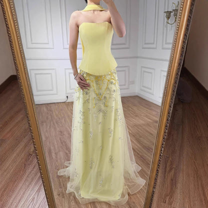 Elegant Sage Green Beaded A-Line Evening Dress Gown LA72809 - SERENE HILL