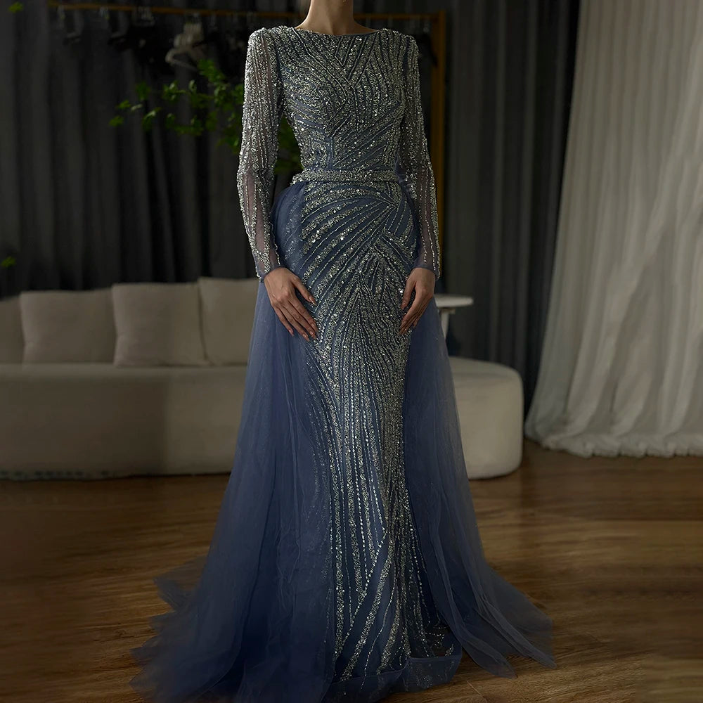 Modest Beaded Luxury Evening Dresses with Detachable Skirt LA71750 - SERENE HILL
